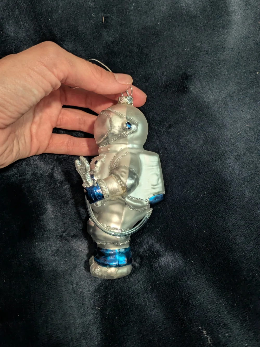 Silver and Blue Astronaut Ornament Holiday Glass Ornament